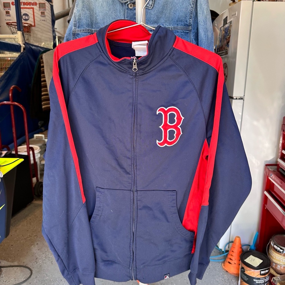 Majestic Jacket Mens Size Large Red Blue Track Vintage 90s Spell Out Zipper MLB - Picture 1 of 6